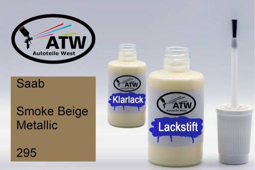 Saab, Smoke Beige Metallic, 295: 20ml Lackstift + 20ml Klarlack - Set, von ATW Autoteile West.